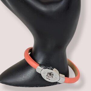 Fossil Orange Leather Steel Lock Bracelet